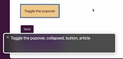 VoiceOver dialog declaring the popover as collapsed when popover is closed